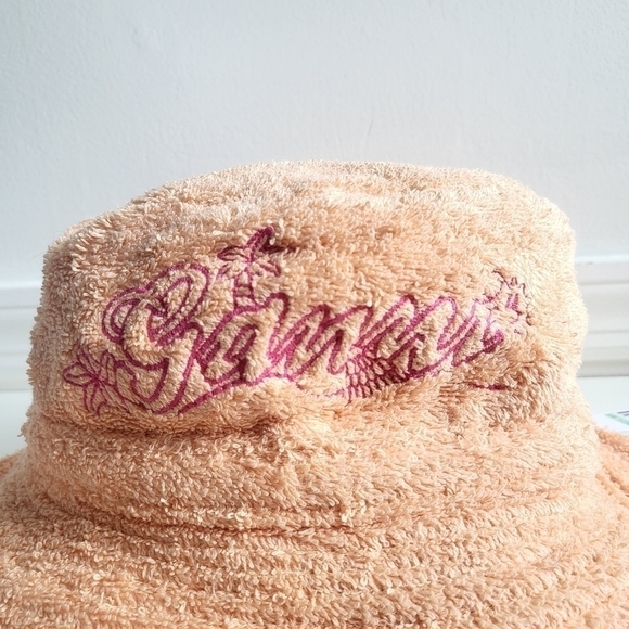 New GANNI Logo Embroidered Terrycloth Bucket Beach Hat Peach Fuzz NWT Size XS/S main image 12
